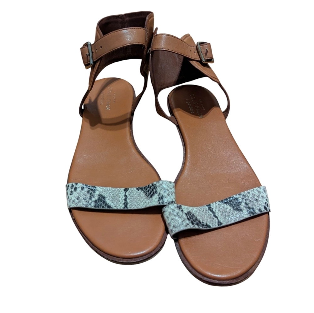 Cole Haan Ankle Strap Leather Sandals with Snakeskin Accent - SZ 7.5B